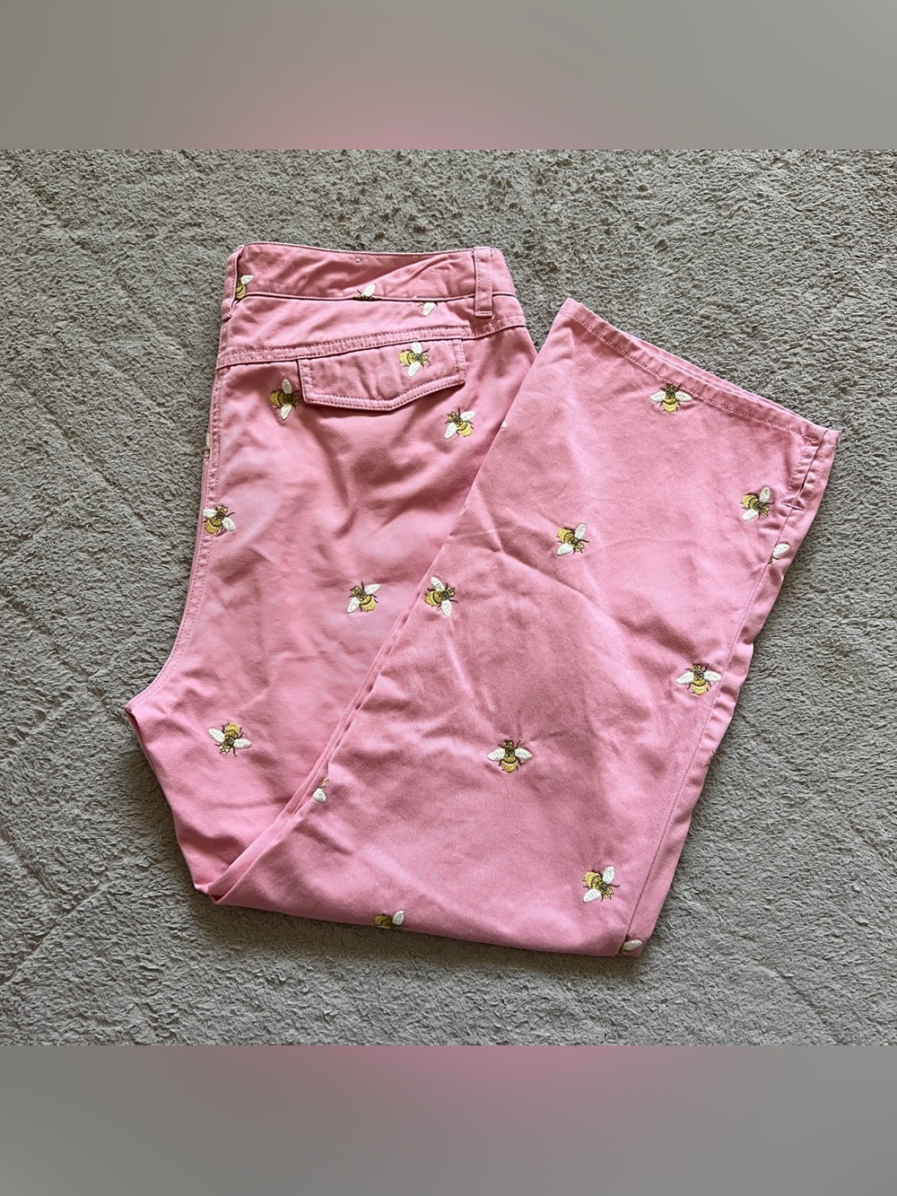 J. Crew Favorite Fit Bee Embroidered Cotton Ankle Pants Cottage Whimsical Sz 12
